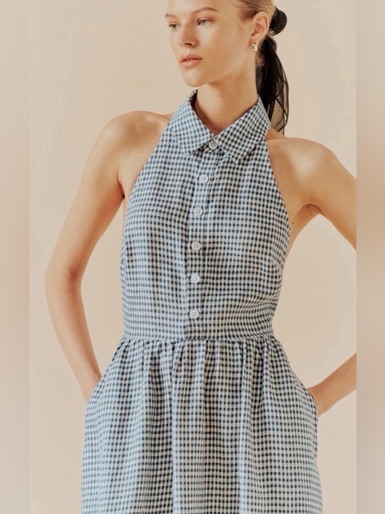 Reformation Pants - Reformation Tace Halter Gingham Dress - Slate Check